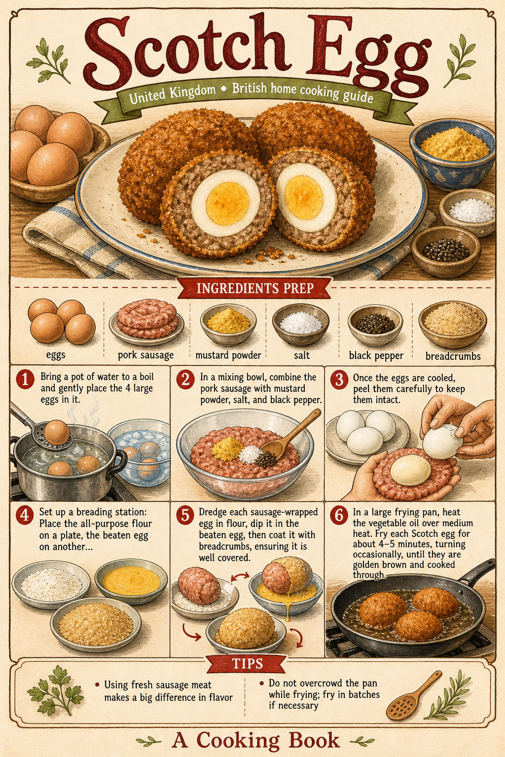 Scotch Egg illustrated step-by-step cooking guide