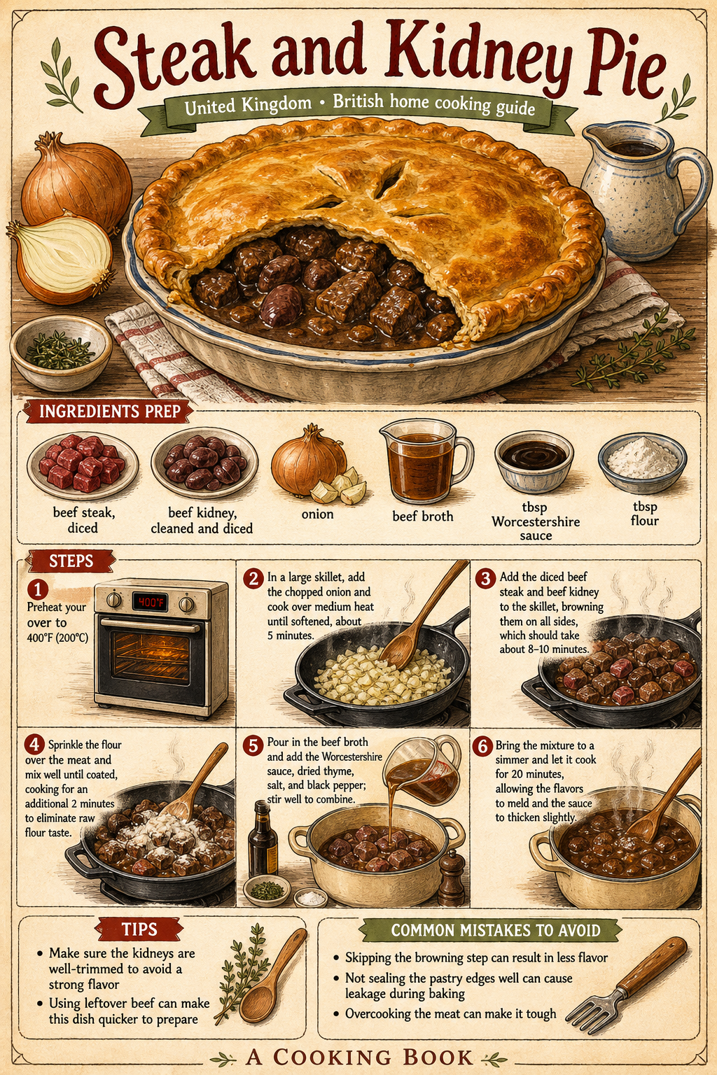 Steak and Kidney Pie illustrated step-by-step cooking guide