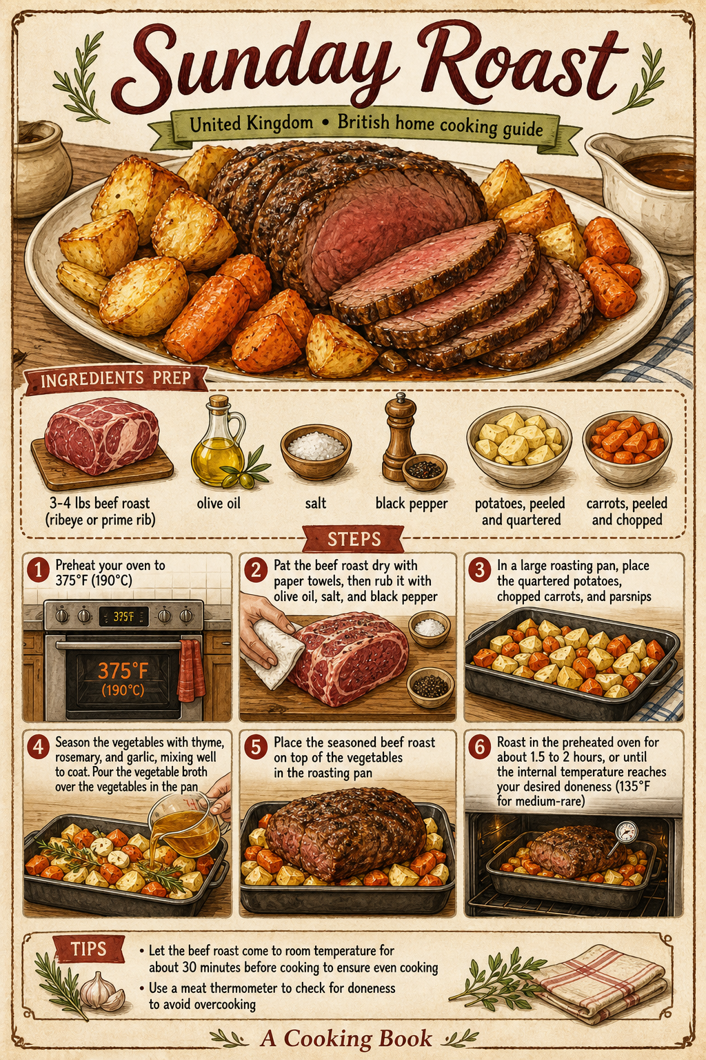 Sunday Roast illustrated step-by-step cooking guide