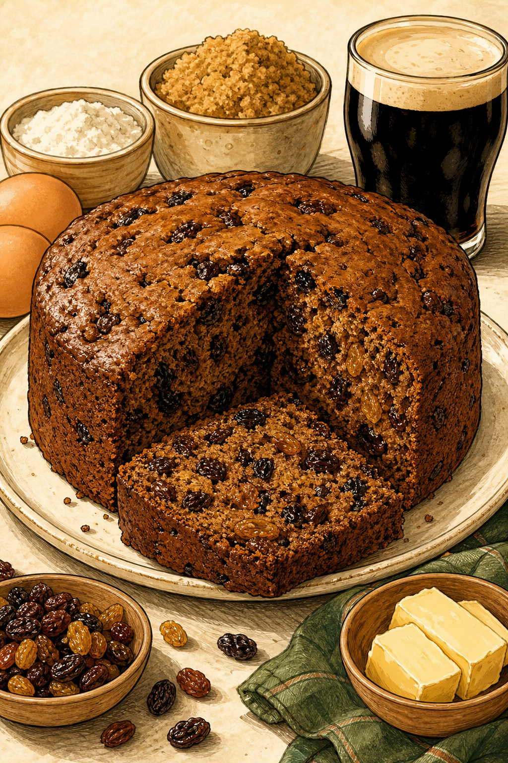Traditional Irish Porter Cake with Stout and Dried Fruit