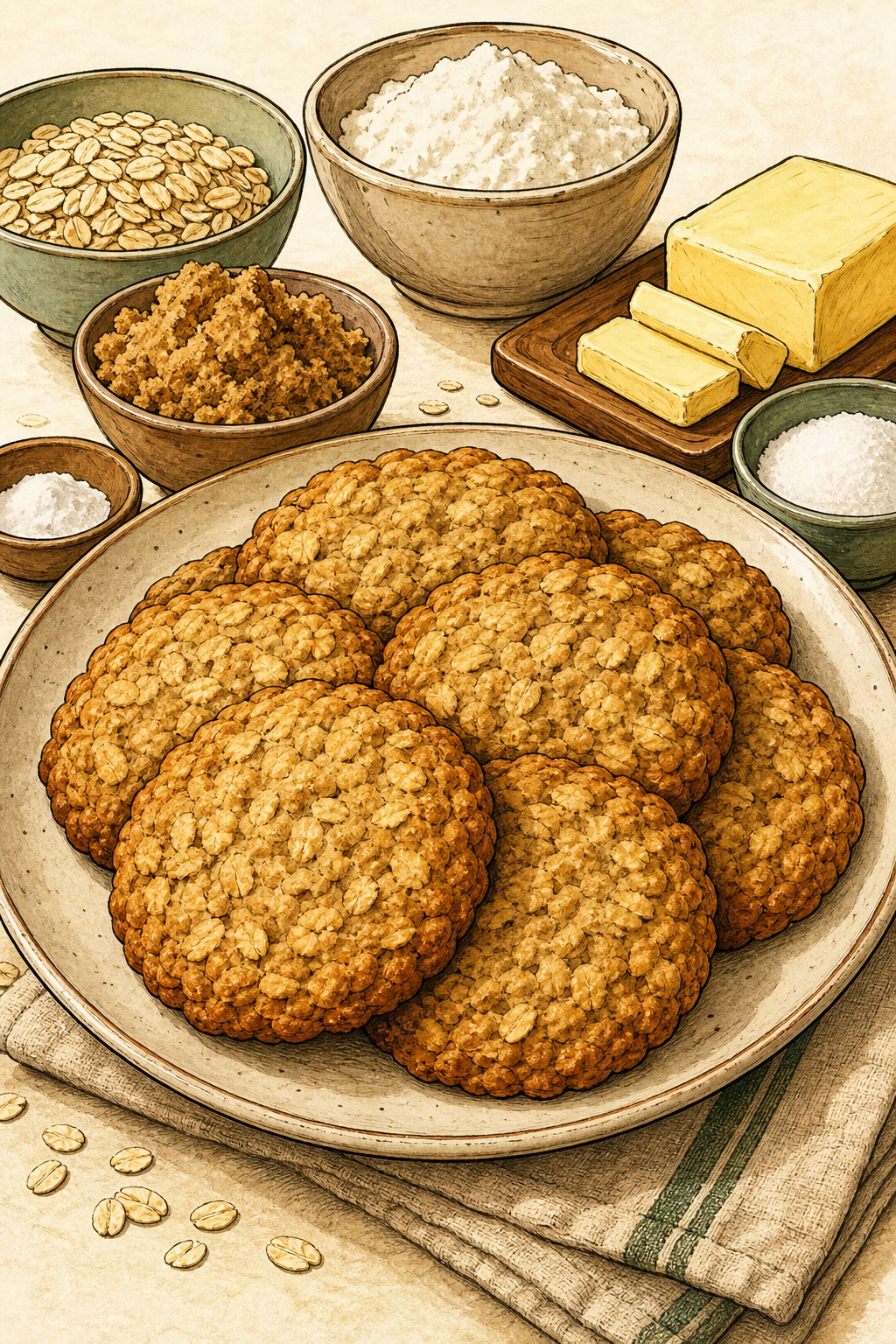 Irish Oat Biscuits illustrated recipe card