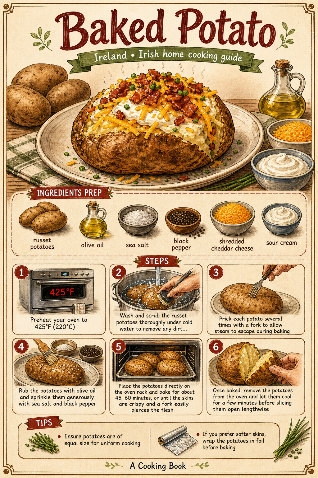 Modern Irish Pub-Style Loaded Baked Potato illustrated step-by-step cooking guide