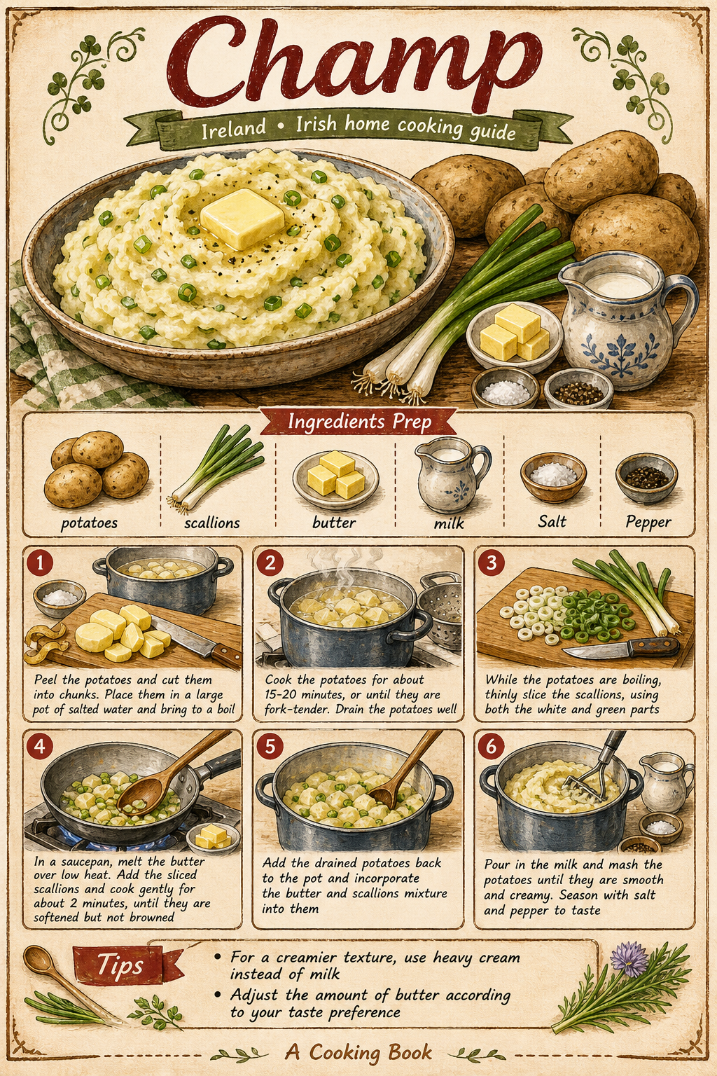 Traditional Irish Champ with Scallion Milk illustrated step-by-step cooking guide