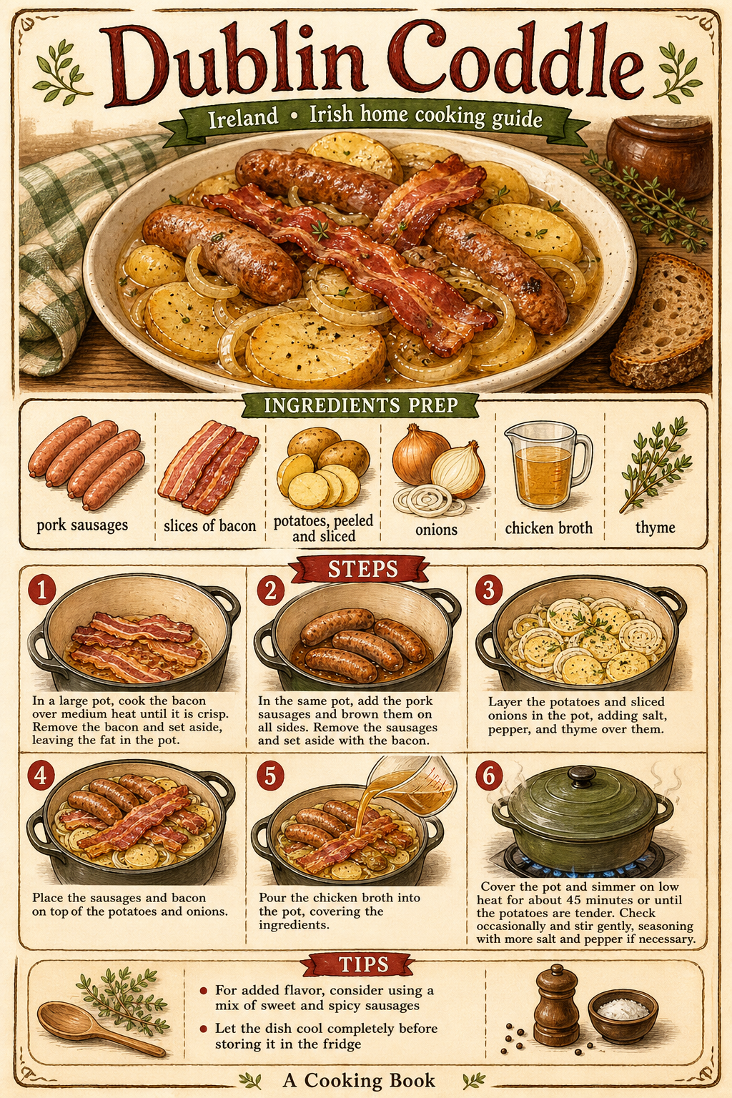 Traditional Dublin Coddle with Sausages and Bacon illustrated step-by-step cooking guide