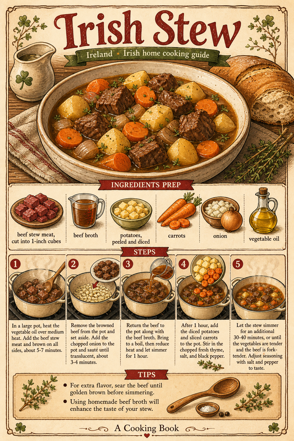 Modern Irish Beef Stew with Root Vegetables illustrated step-by-step cooking guide