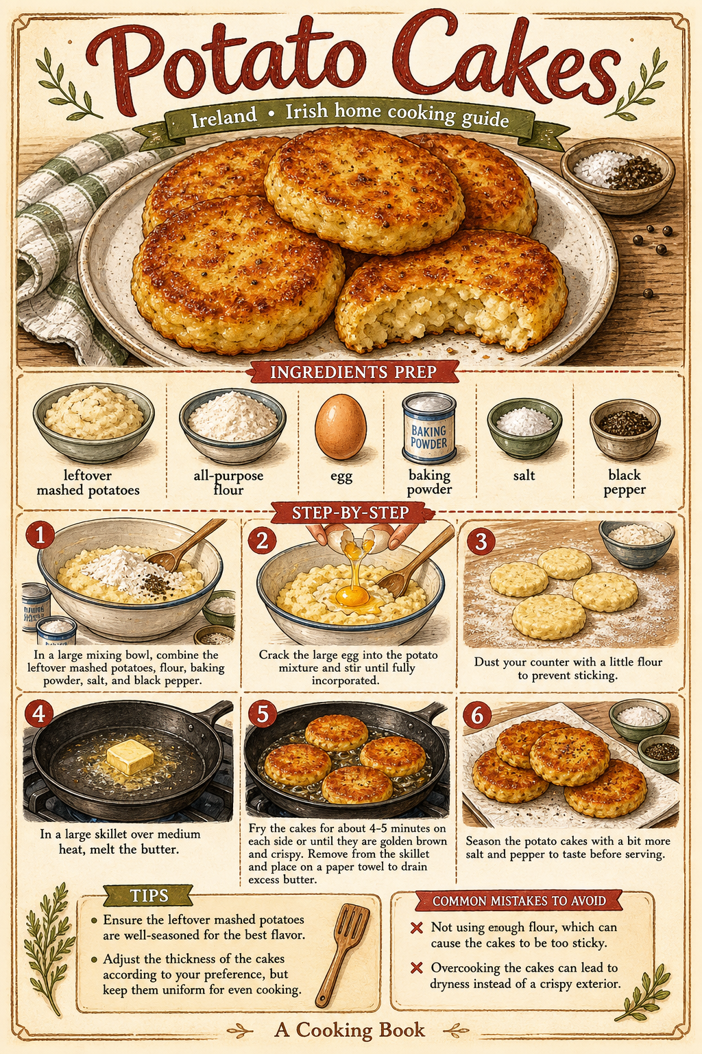 Irish Mashed Potato Cakes with Butter illustrated step-by-step cooking guide