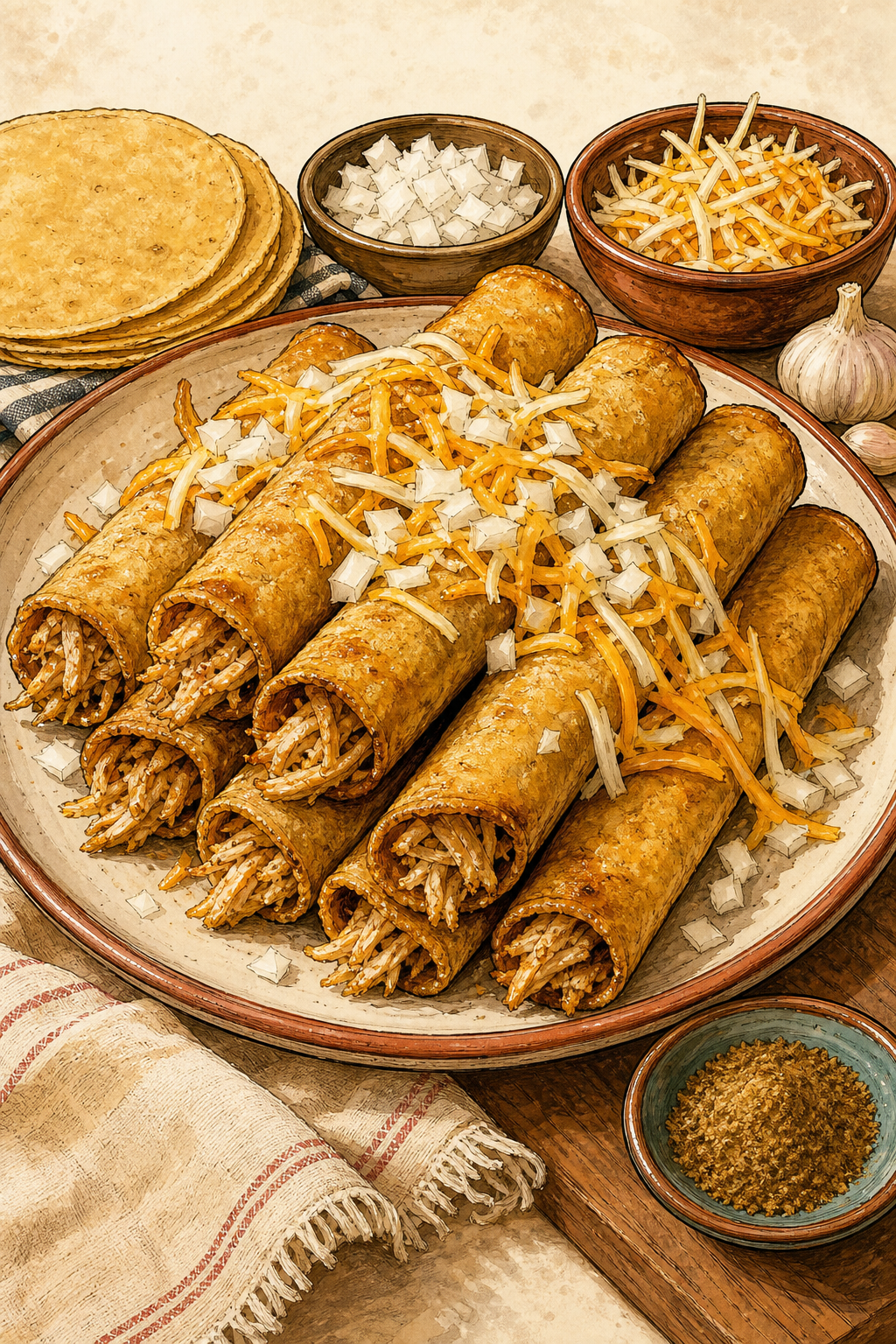Flautas illustrated recipe card