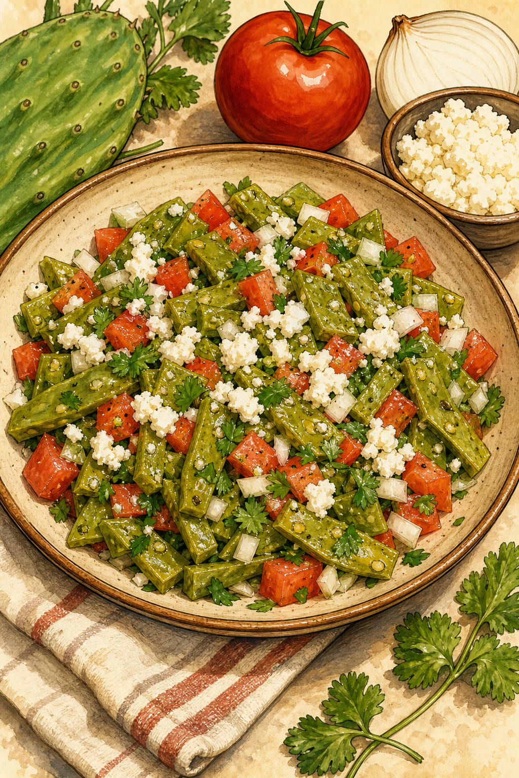 Nopales Salad illustrated recipe card