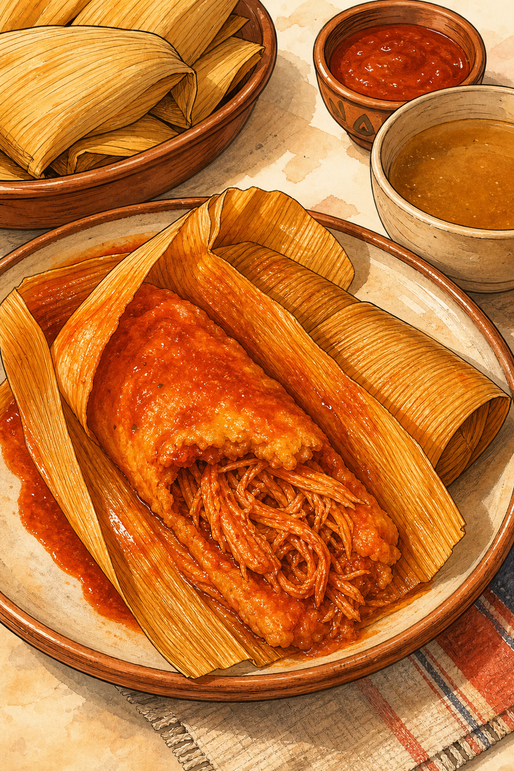 Tamales Rojos illustrated recipe card