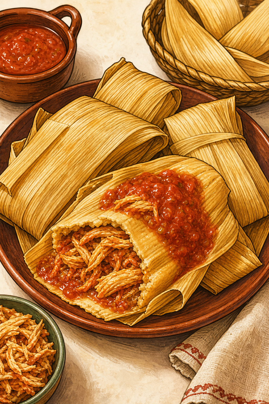 Tamales illustrated recipe card