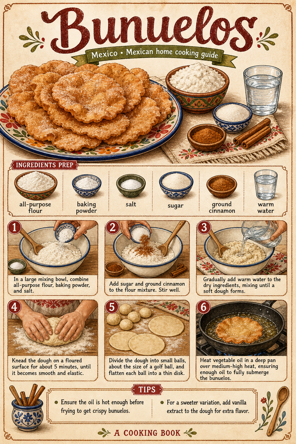 Bunuelos illustrated step-by-step cooking guide