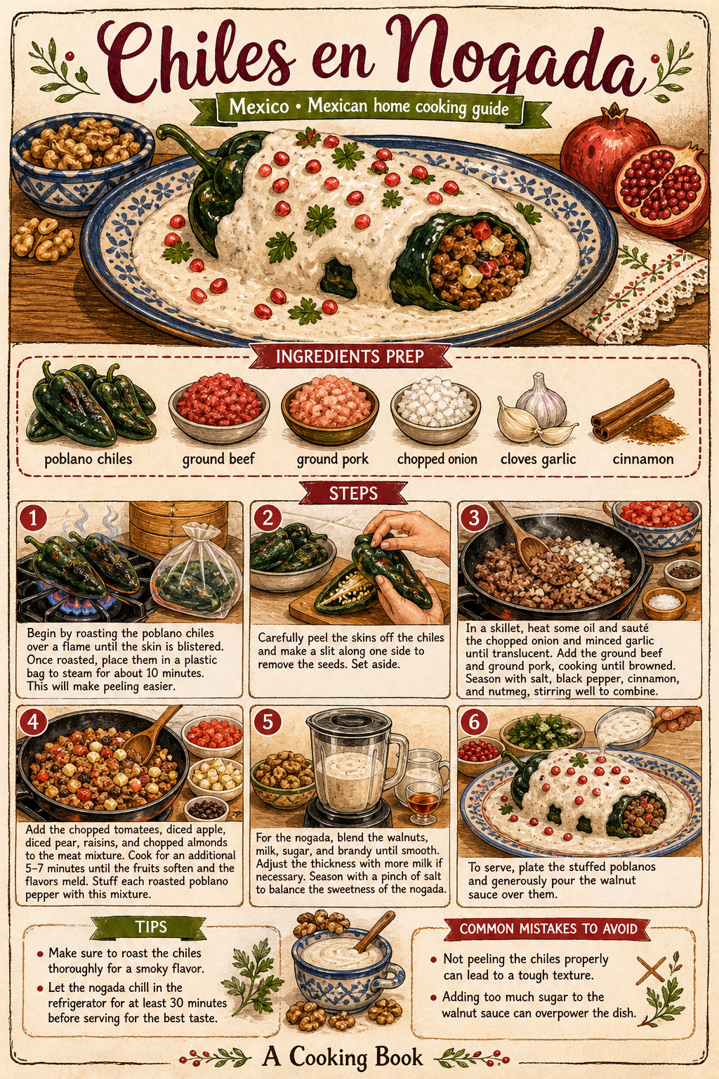 Chiles en Nogada illustrated step-by-step cooking guide