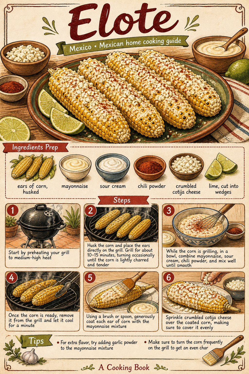 Elote illustrated step-by-step cooking guide