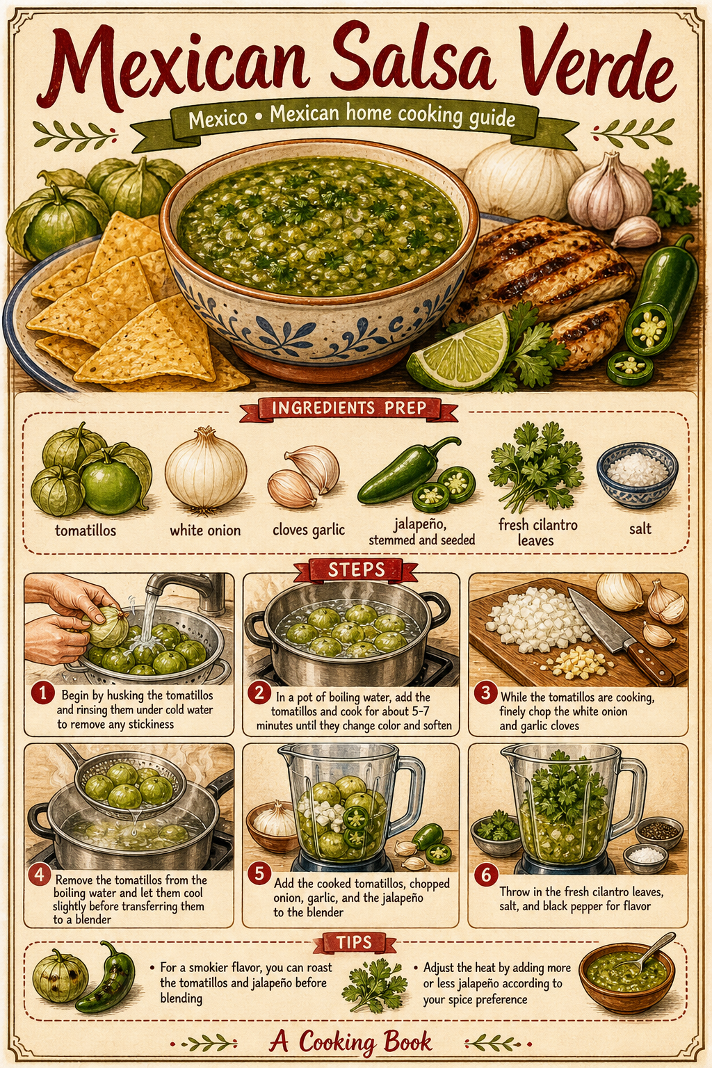 Mexican Salsa Verde illustrated step-by-step cooking guide