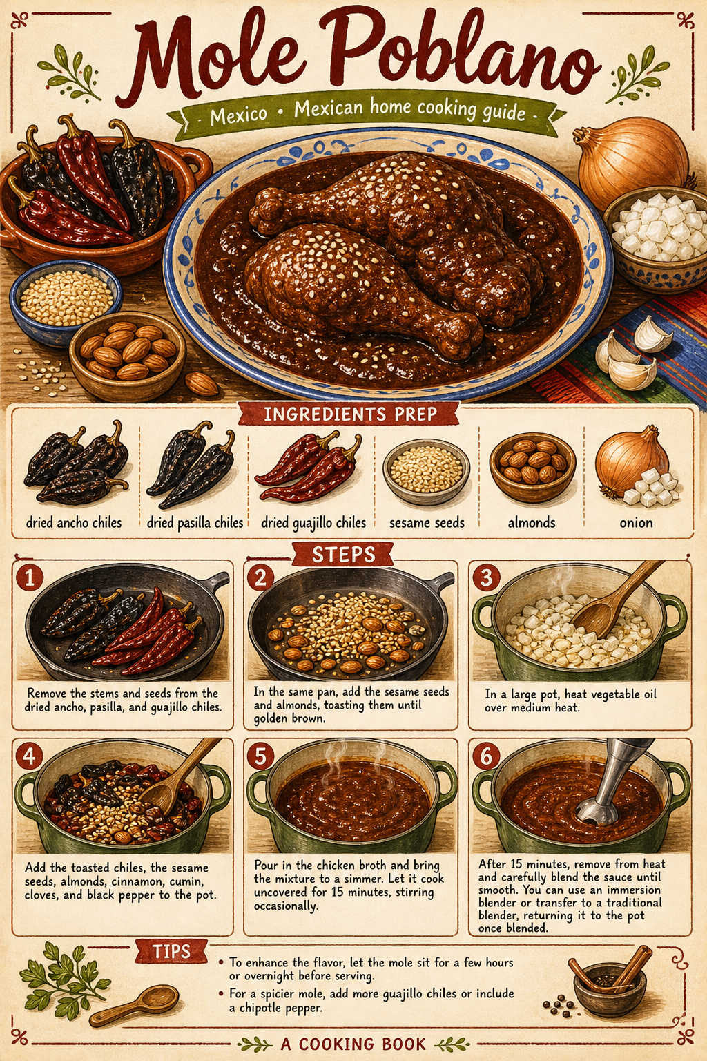 Mole Poblano illustrated step-by-step cooking guide