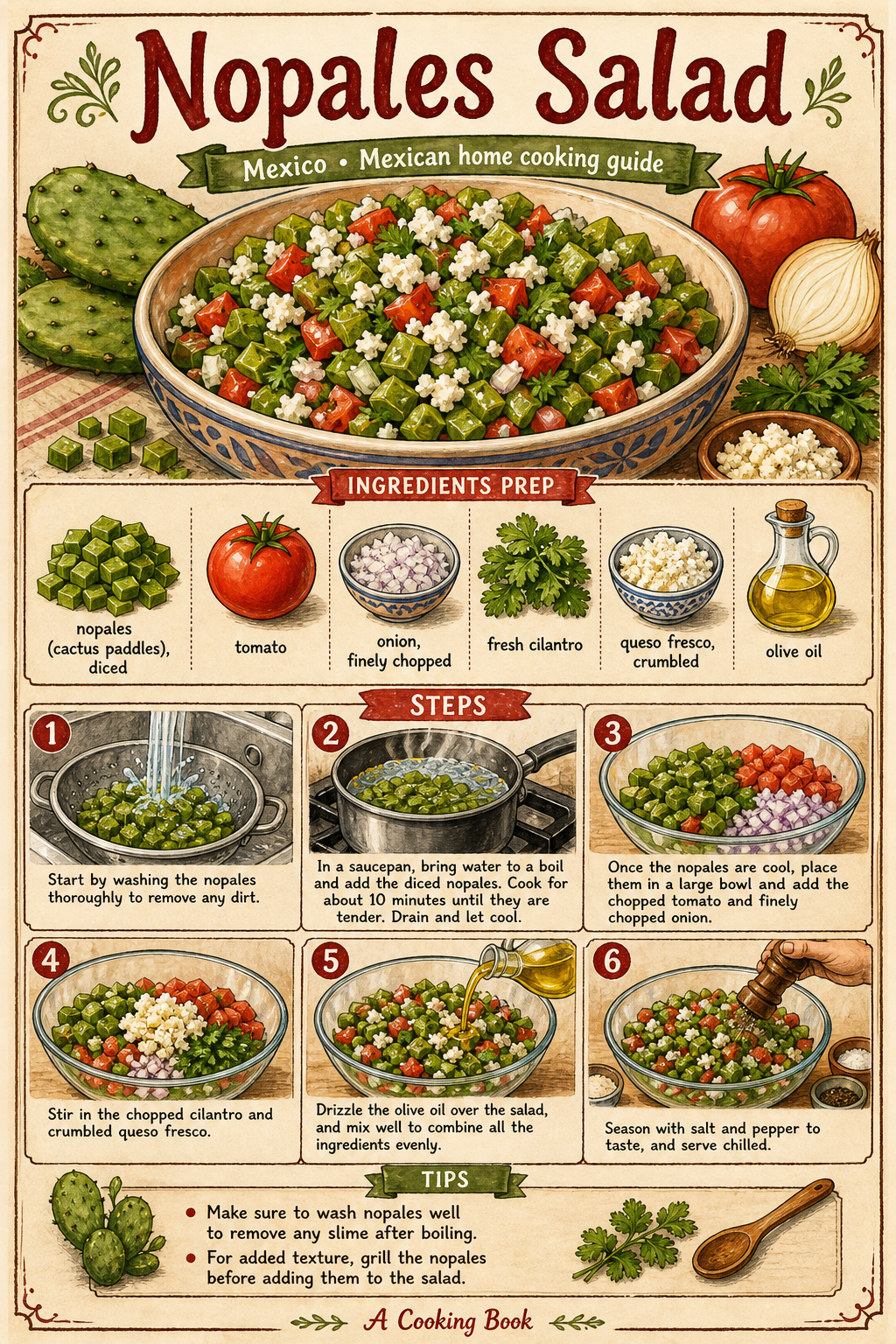 Nopales Salad illustrated step-by-step cooking guide
