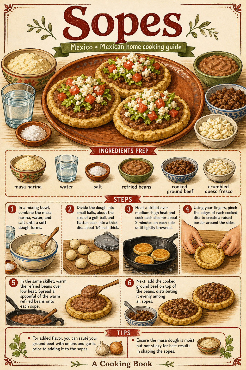 Sopes illustrated step-by-step cooking guide
