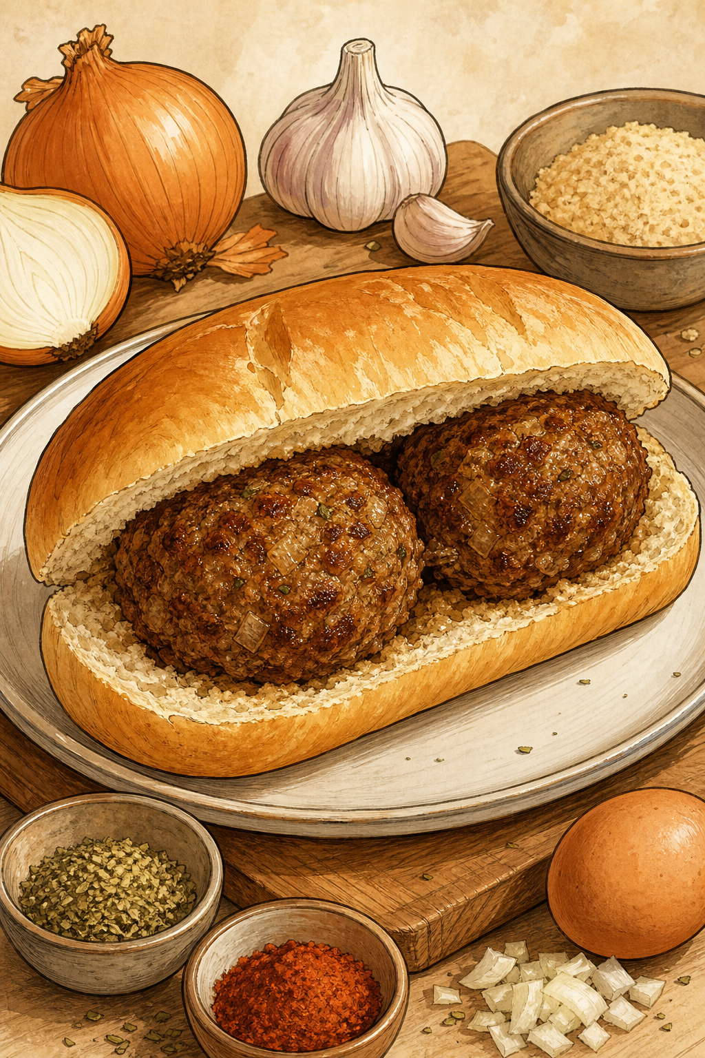 Dutch Broodje Gehaktbal with Gravy and Mustard