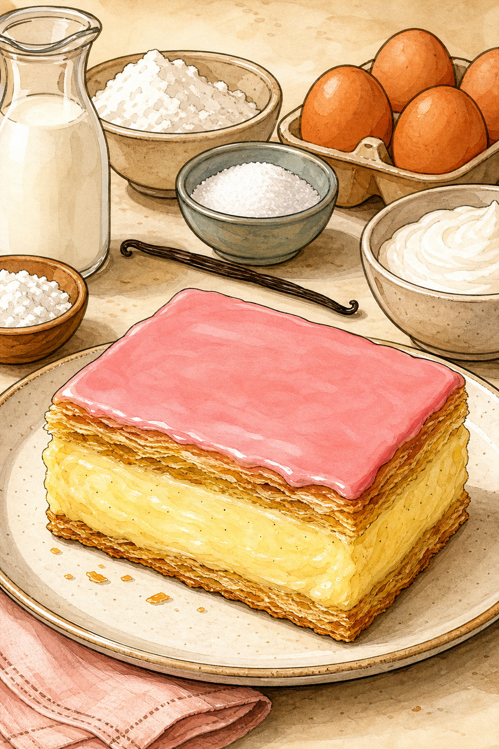 Dutch Tompouce with Pastry Cream and Pink Icing