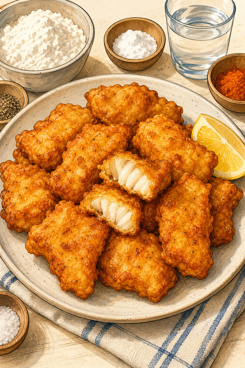 Dutch Kibbeling with Garlic-Herb Sauce illustrated recipe card