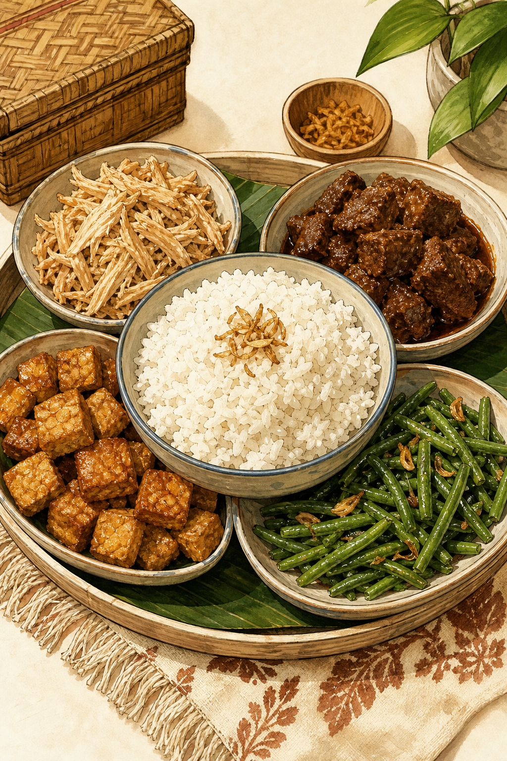 Dutch-Indonesian Rijsttafel with Rice and Small Dishes