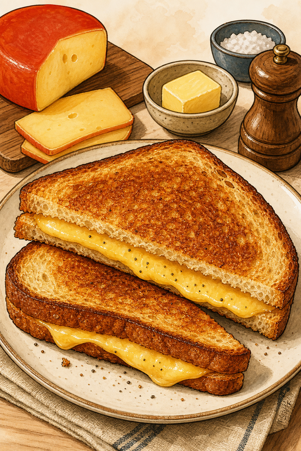 Dutch Tosti with Gouda and Ham illustrated recipe card