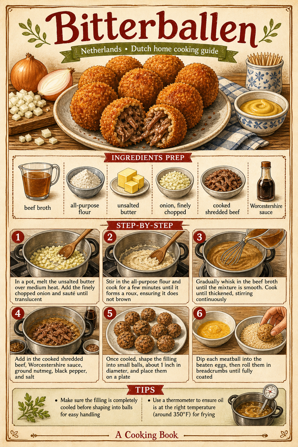 Dutch Beef Bitterballen illustrated step-by-step cooking guide