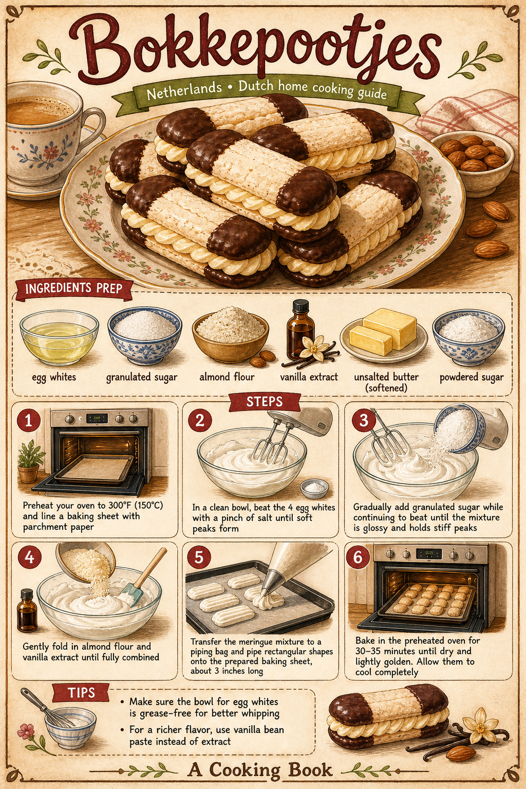 Dutch Bokkepootjes with Buttercream and Chocolate-Dipped Ends illustrated step-by-step cooking guide
