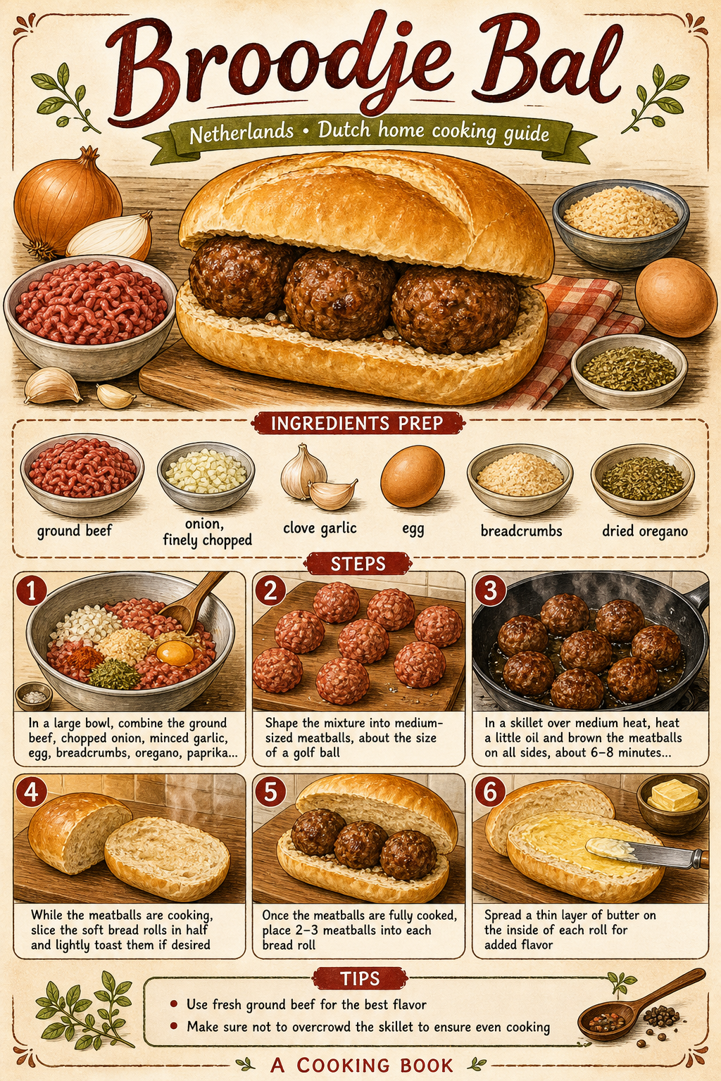 Dutch Broodje Gehaktbal with Gravy and Mustard illustrated step-by-step cooking guide