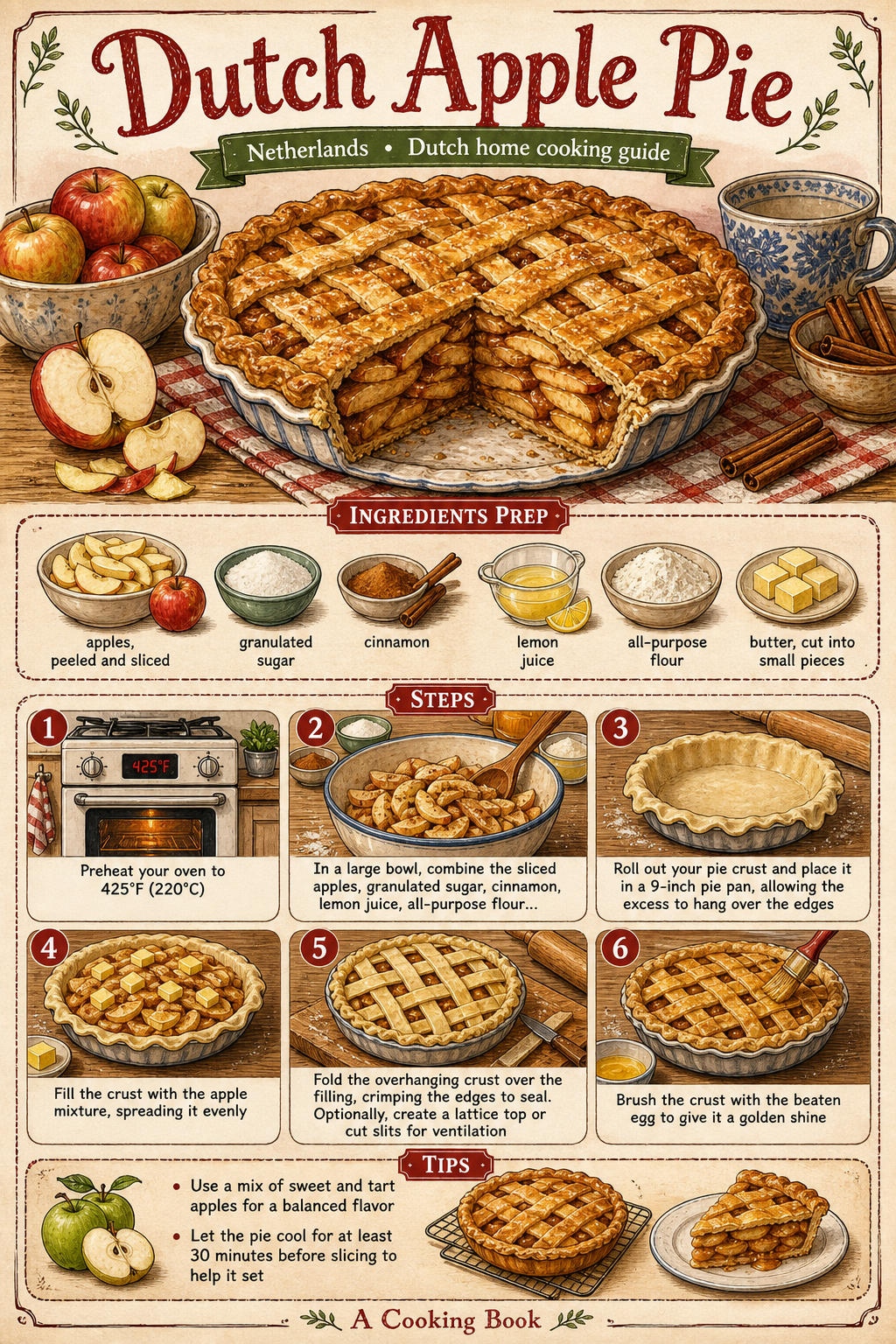 Dutch Appeltaart with Raisins and Lattice Crust illustrated step-by-step cooking guide