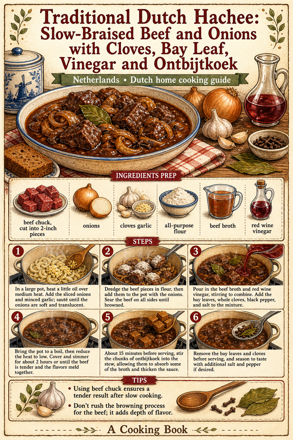 Dutch Hachee with Beef and Onions illustrated step-by-step cooking guide