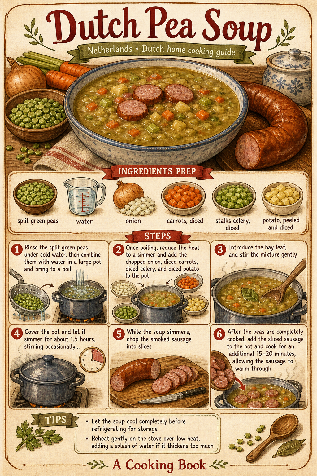 Dutch Erwtensoep (Snert) illustrated step-by-step cooking guide