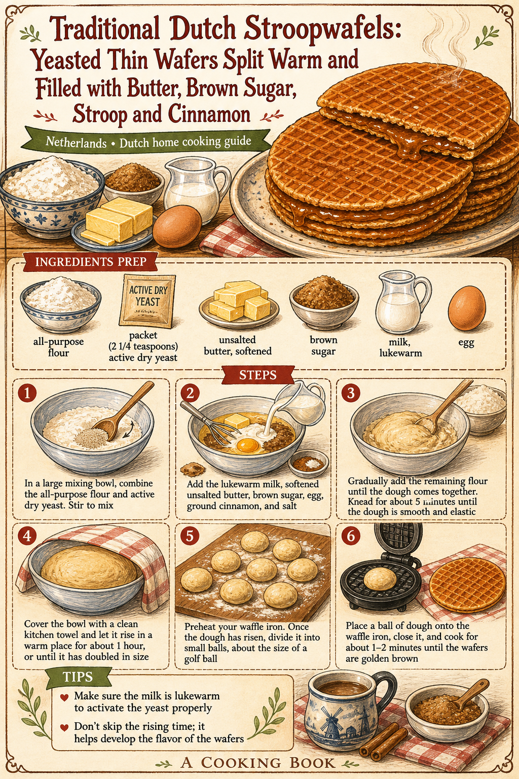 Traditional Dutch Stroopwafels illustrated step-by-step cooking guide