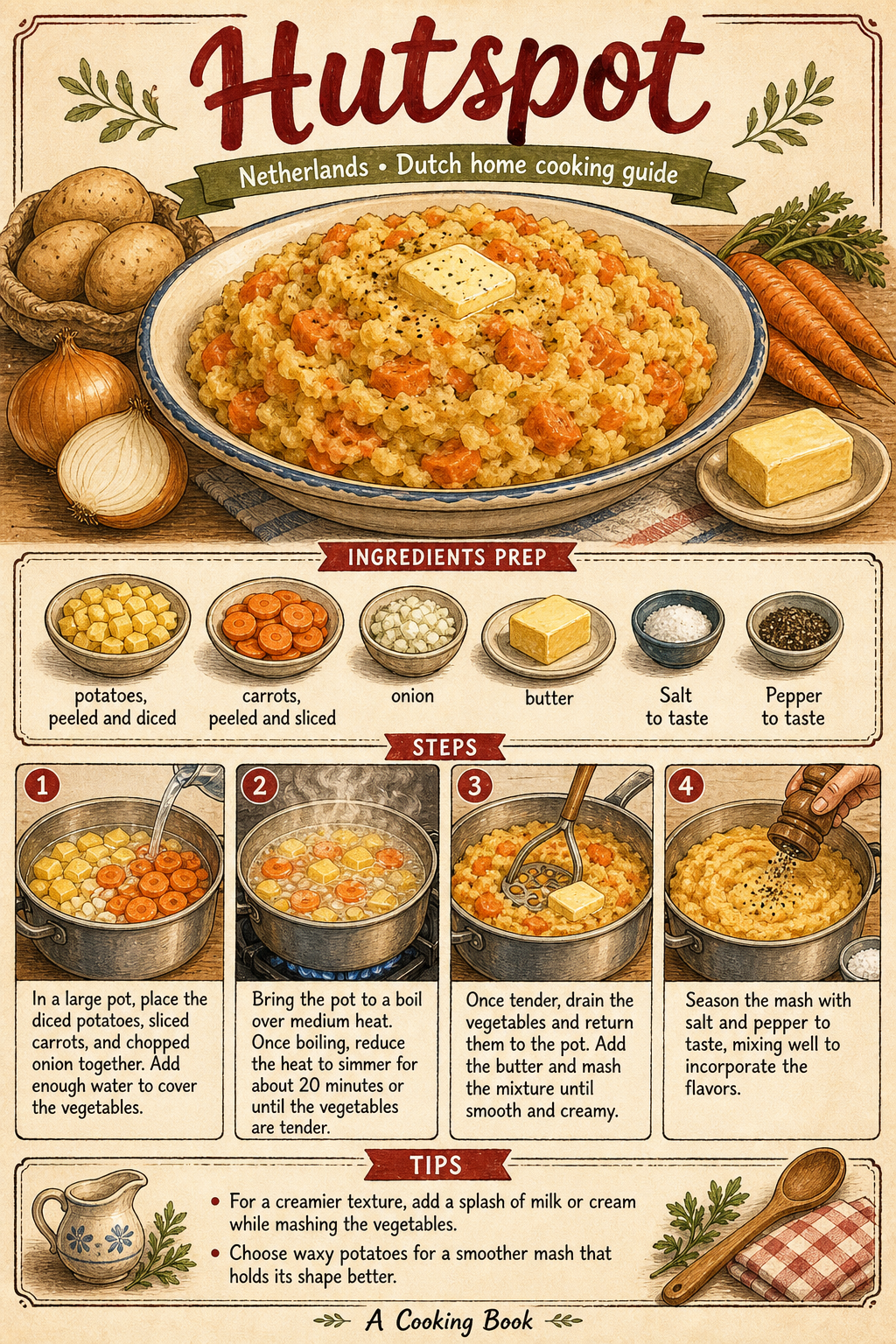 Dutch Hutspot with Carrot and Onion illustrated step-by-step cooking guide