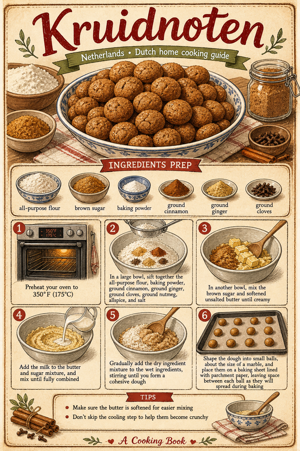 Dutch Kruidnoten with Speculaas Spices illustrated step-by-step cooking guide