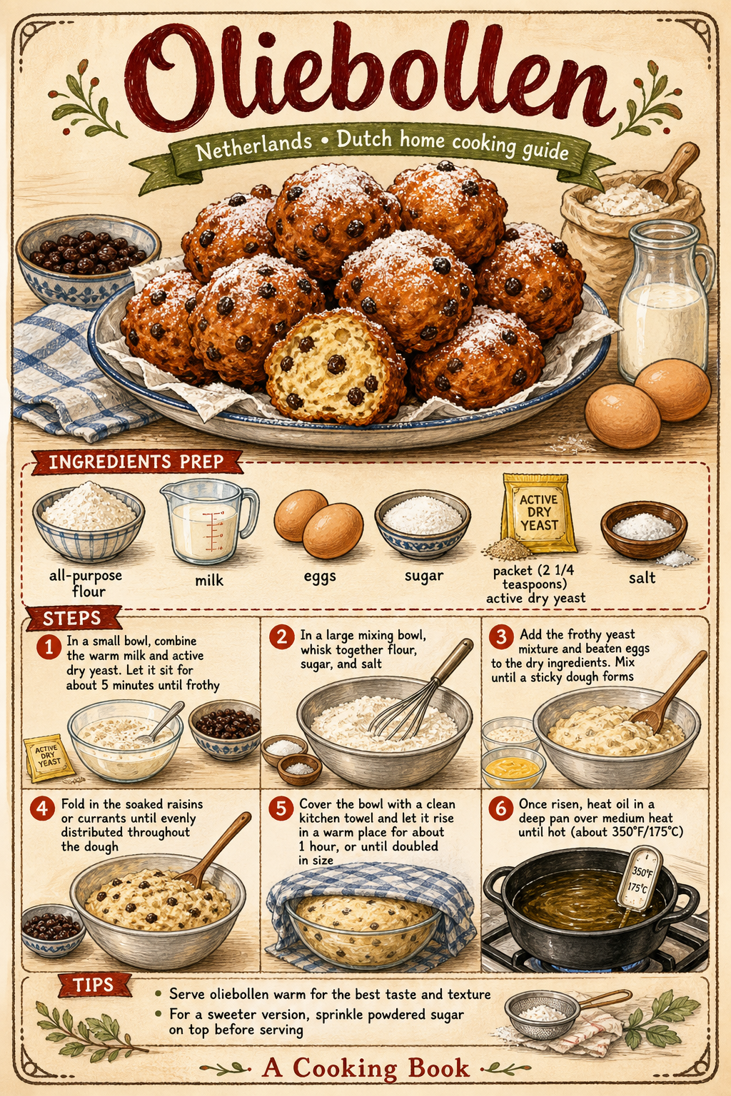 Dutch Oliebollen with Raisins and Apple illustrated step-by-step cooking guide