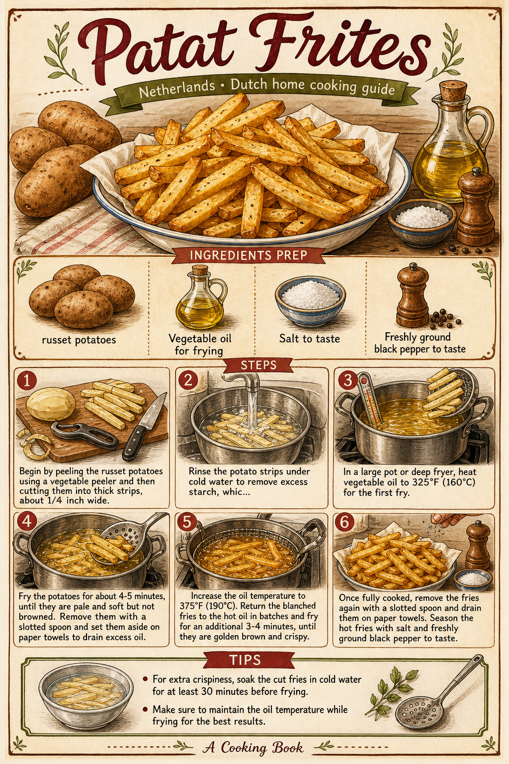 Dutch Patat (Double-Fried Fries) illustrated step-by-step cooking guide