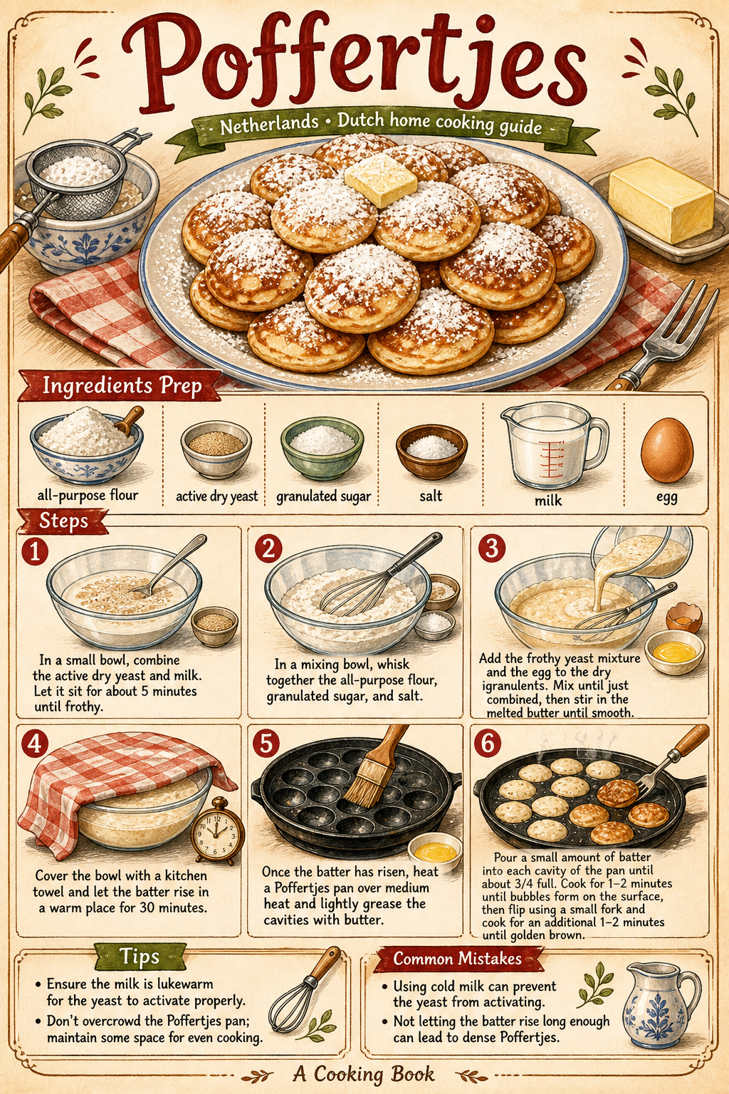 Traditional Dutch Poffertjes illustrated step-by-step cooking guide