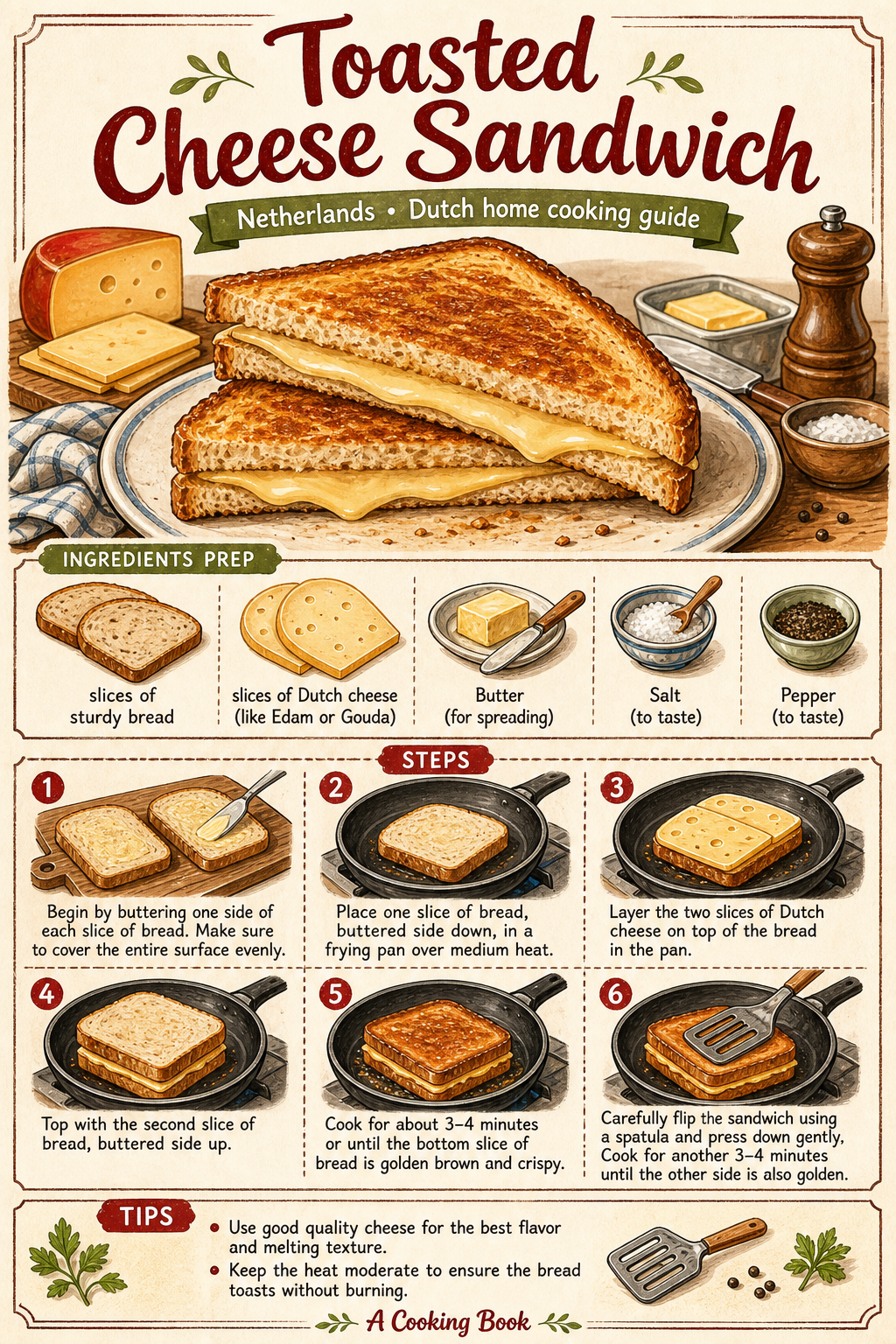Dutch Tosti with Gouda and Ham illustrated step-by-step cooking guide