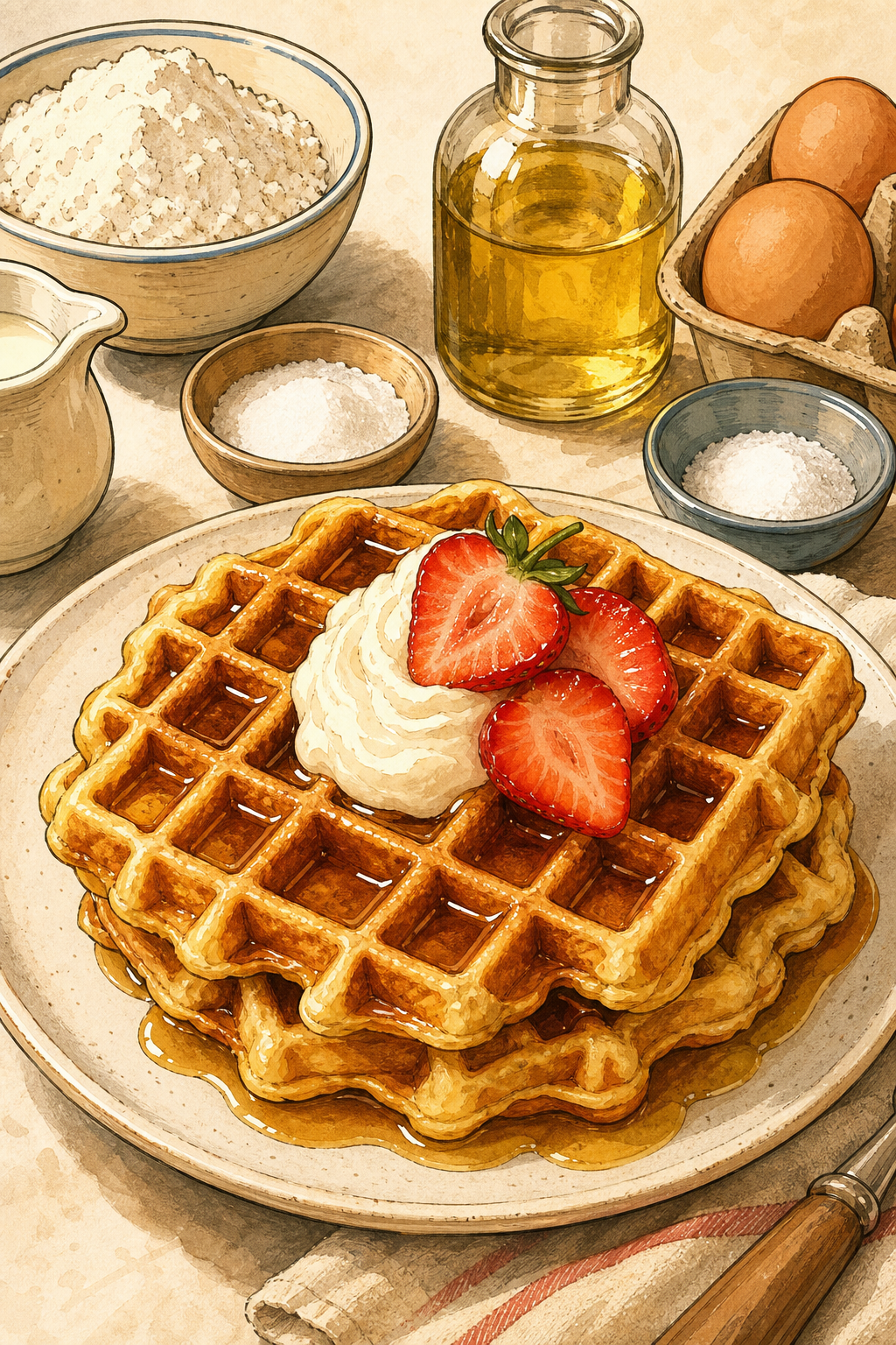 Traditional Brussels Waffles with Yeast and Whipped Egg Whites