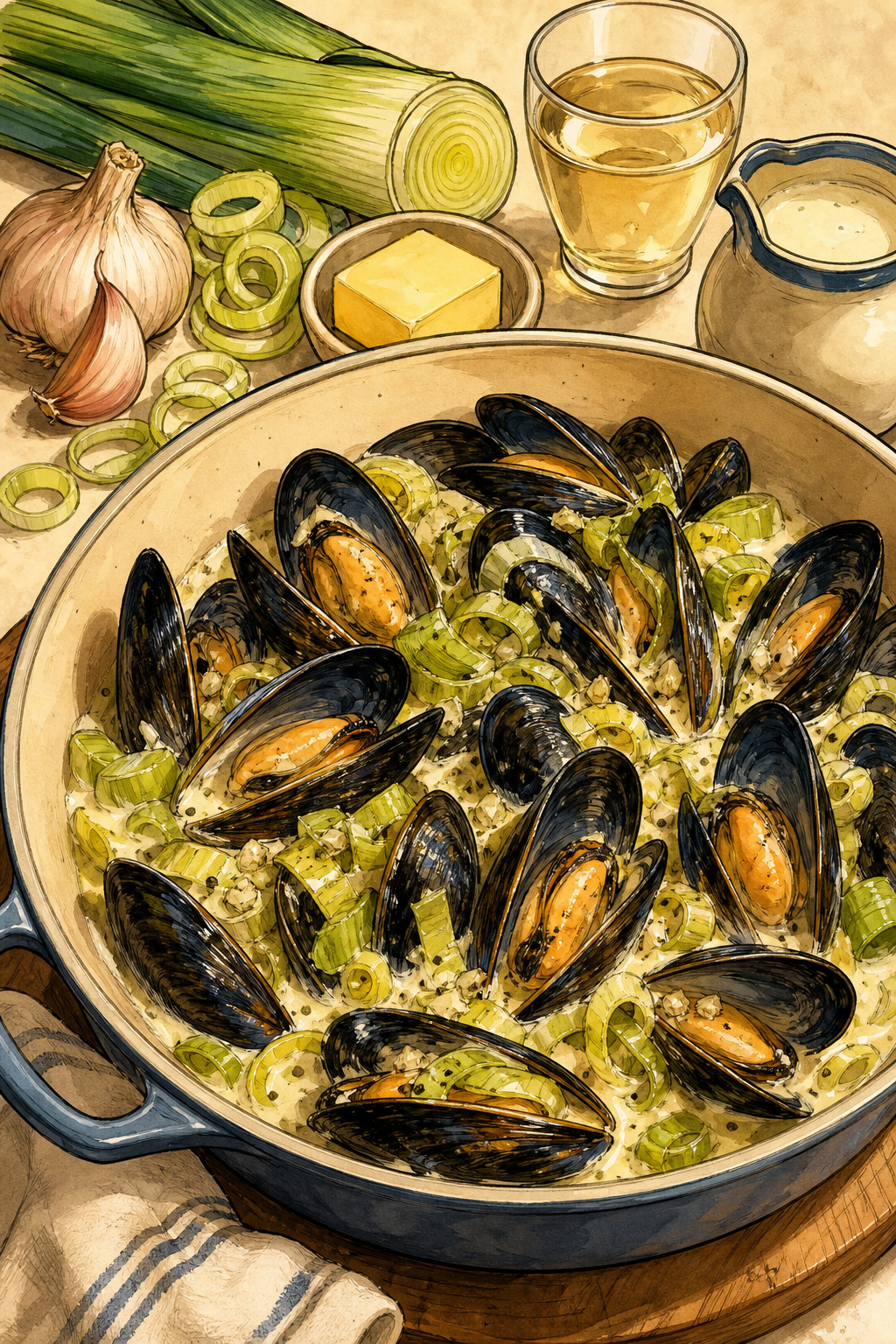 Belgian Moules à la Crème with Leeks