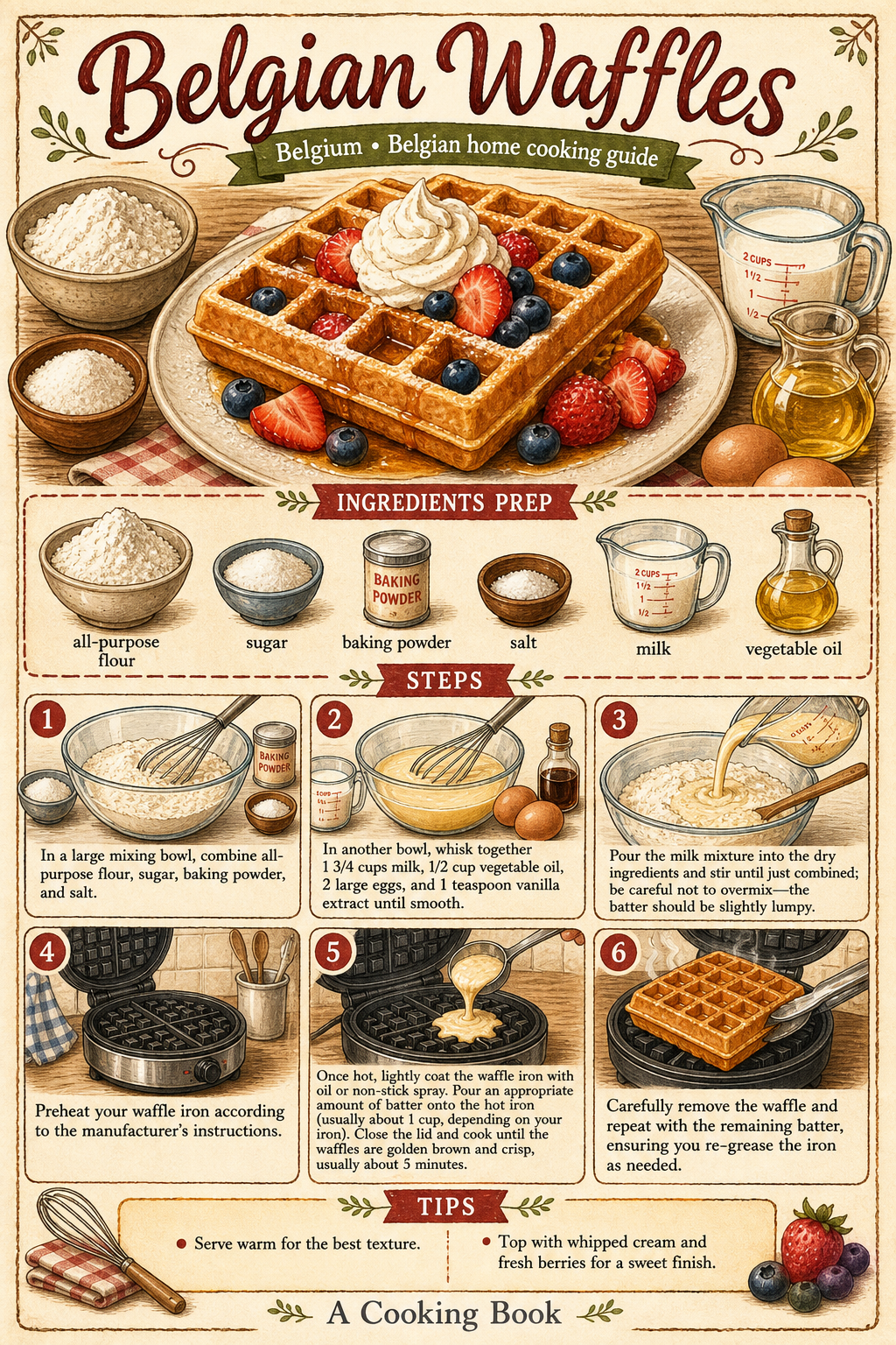 Traditional Brussels Waffles with Yeast and Whipped Egg Whites illustrated step-by-step cooking guide