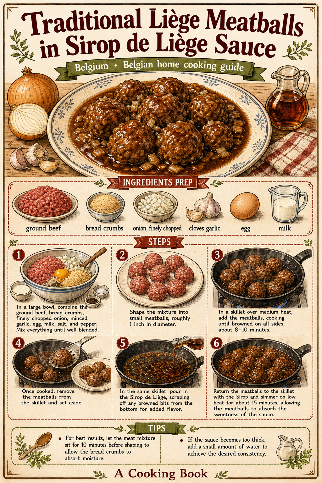 Traditional Boulets à la Liégeoise in Sauce Lapin illustrated step-by-step cooking guide