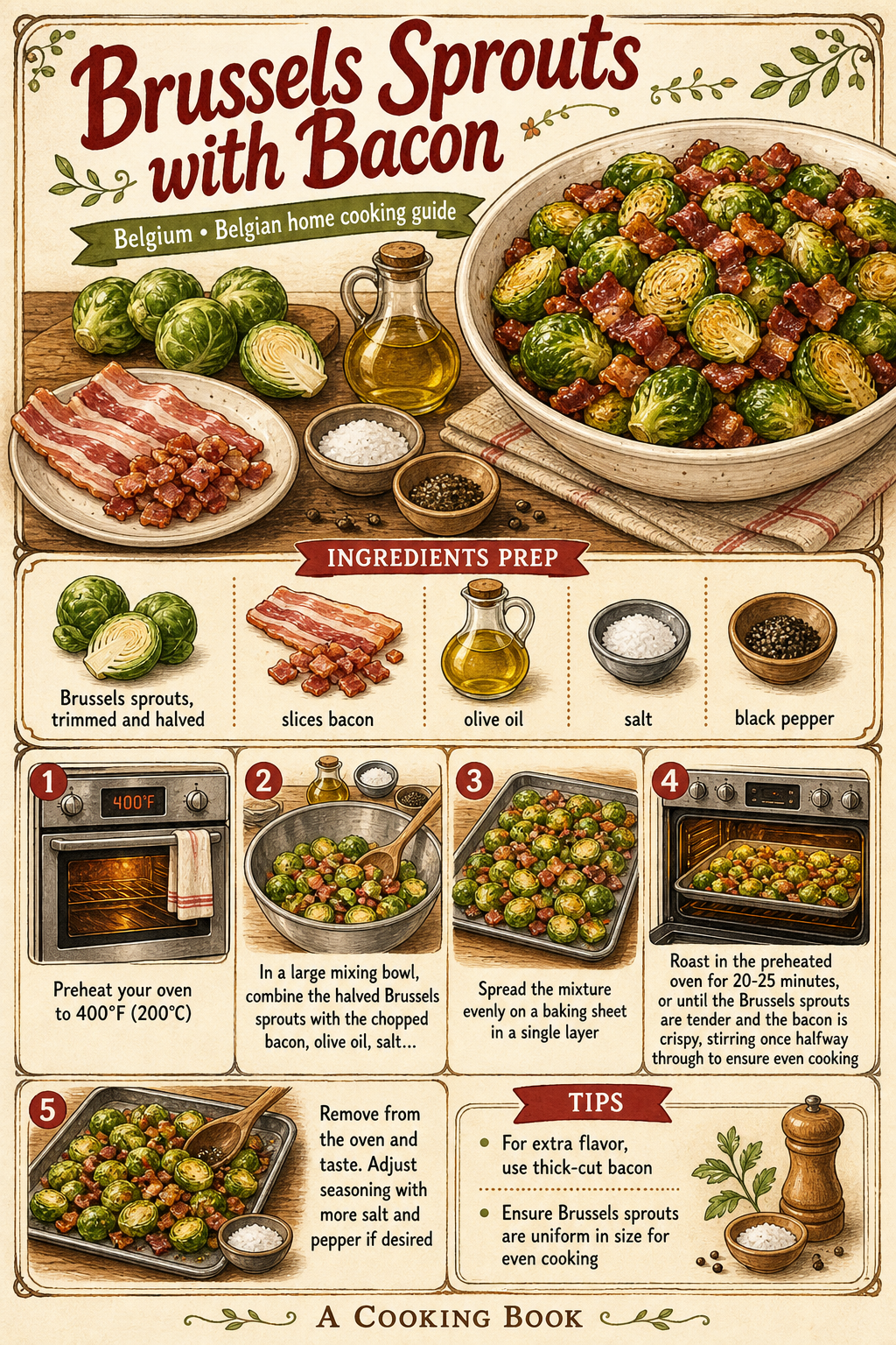 Belgian-Style Roasted Brussels Sprouts with Bacon illustrated step-by-step cooking guide
