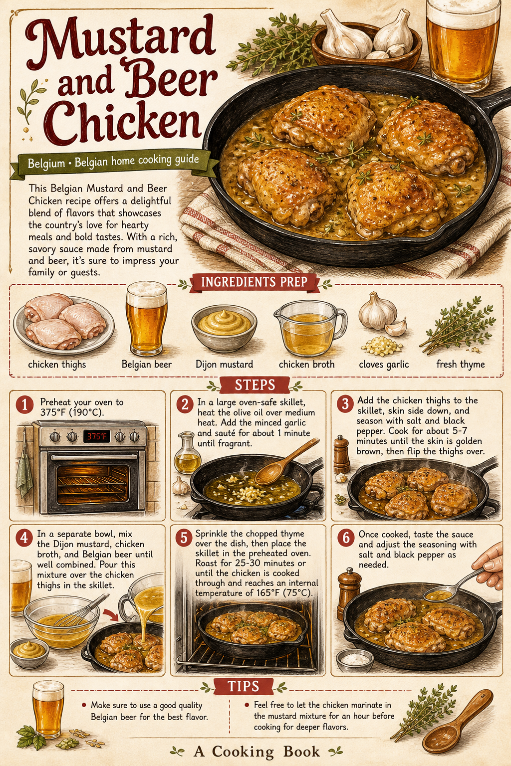 Modern Belgian Beer and Mustard Chicken illustrated step-by-step cooking guide