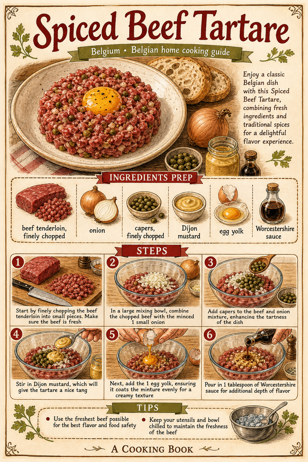 Traditional Brussels Filet Américain Préparé illustrated step-by-step cooking guide