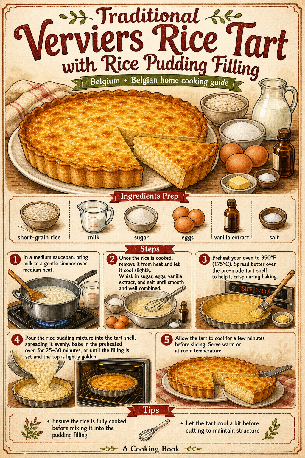 Traditional Verviers Rice Tart on Yeasted Dough illustrated step-by-step cooking guide