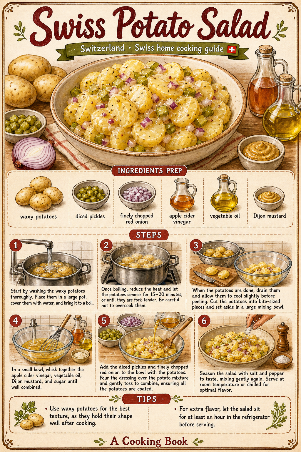 Swiss-Style Potato Salad with Warm Broth and Mustard Dressing illustrated step-by-step cooking guide