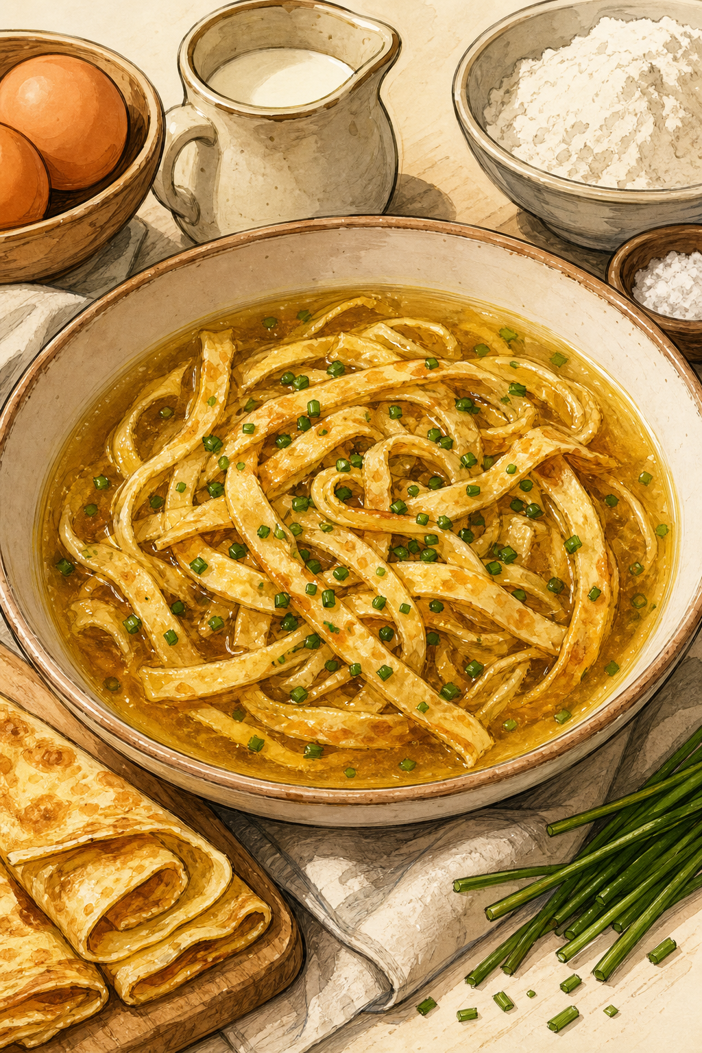 Frittatensuppe illustrated recipe card