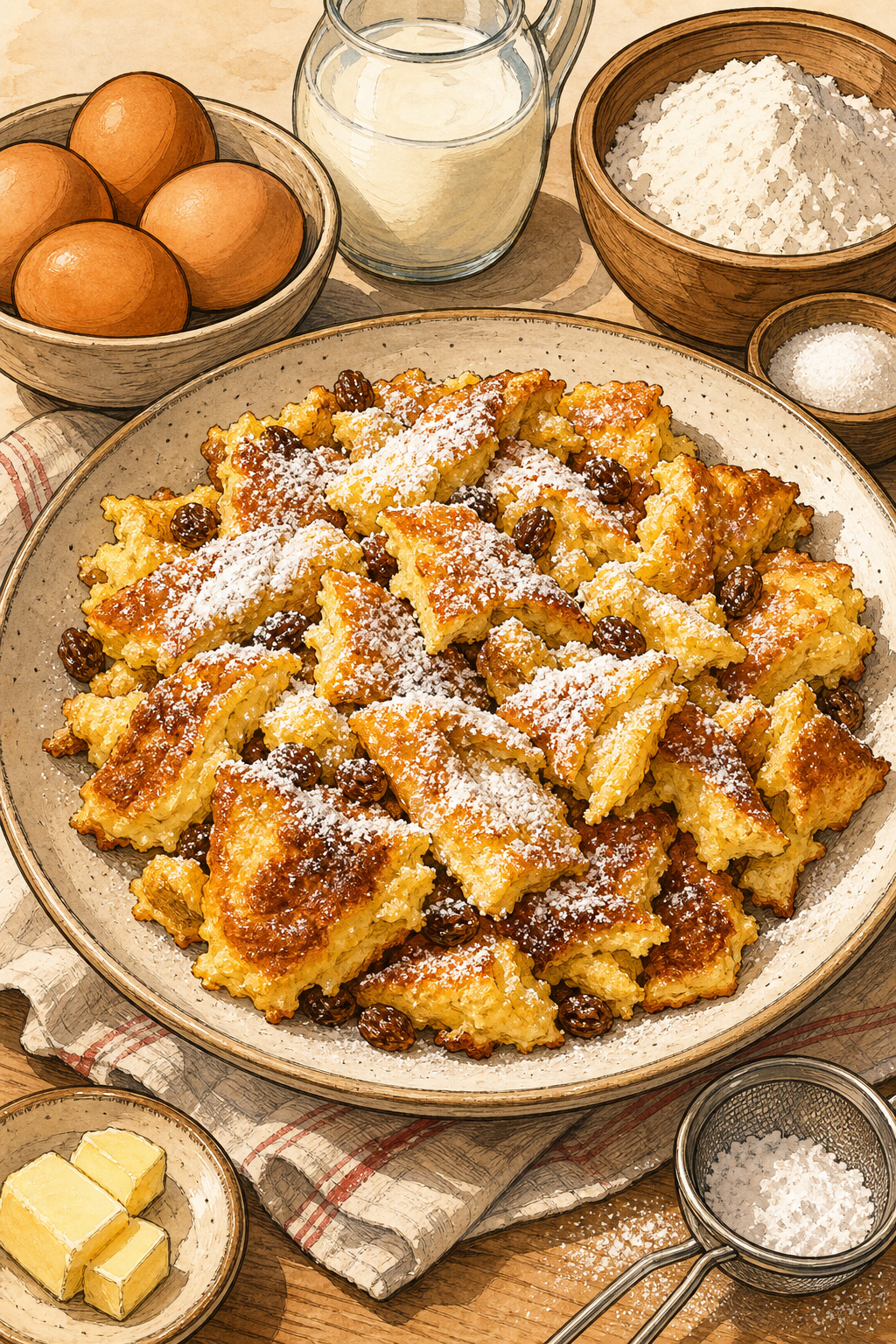 Kaiserschmarrn illustrated recipe card